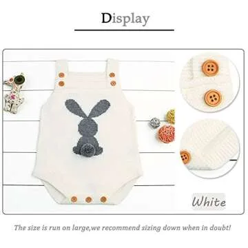 mimixiong Baby Bunny Easter Knit Rompers Clothes Sleeveless Toddler Jumpsuit Cute Outfit White 3-6 Months
