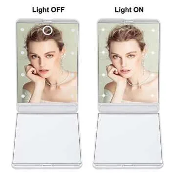 Feruaro Travel Mirror, Portable LED Lighted Makeup Mirror with 8 Dimmable Led Lights, Touch Switch Travel Makeup Mirror, Folding Compact Mirror 1X & 2X Magnification (White)