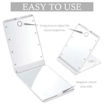 Feruaro Travel Mirror, Portable LED Lighted Makeup Mirror with 8 Dimmable Led Lights, Touch Switch Travel Makeup Mirror, Folding Compact Mirror 1X & 2X Magnification (White)