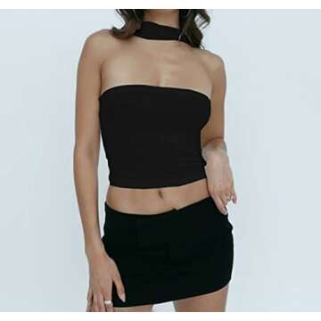 PICPUNMAK Women Sexy Strapless Halter Tube Top Hollow Out Sleeveless Solid Slim Bandeau Tops Off Shoulder Tank Vest Clubwear