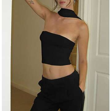 PICPUNMAK Women Sexy Strapless Halter Tube Top Hollow Out Sleeveless Solid Slim Bandeau Tops Off Shoulder Tank Vest Clubwear