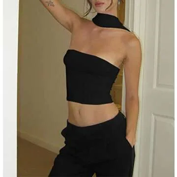 PICPUNMAK Women Sexy Strapless Halter Tube Top Hollow Out Sleeveless Solid Slim Bandeau Tops Off Shoulder Tank Vest Clubwear