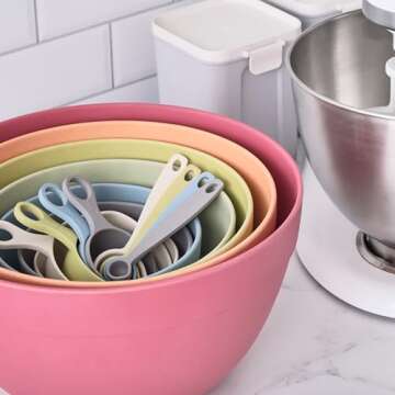 Bamboozle Nesting Bowls Set for Mixing and Serving, Dishwasher Safe, 7-Piece, Pastel