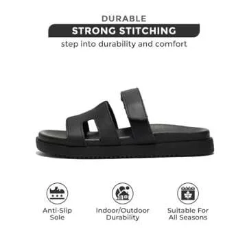 Project Cloud 100% Genuine Leather Womens Sandals - Memory Foam Slip on Sandals Women Footwear - Womens Fashion Platform Sandals Comfy Mules for Woman with Cut-Out Details Sandals (Mayven, Blk, 9)