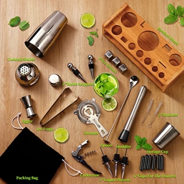 26-Piece Bartender Kit Cocktail Shaker Set Silver