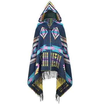 Amy Babe Aztec Print Bohemian Blanket Poncho Cape Shawl Tassel with Hoodie Cloak