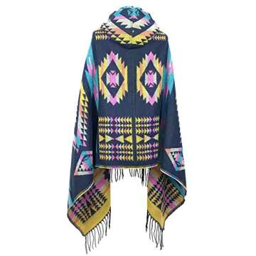 Amy Babe Aztec Print Bohemian Blanket Poncho Cape Shawl Tassel with Hoodie Cloak