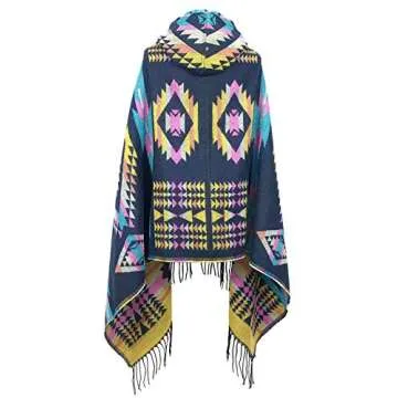 Amy Babe Aztec Print Bohemian Blanket Poncho Cape Shawl Tassel with Hoodie Cloak