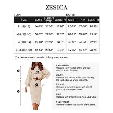 ZESICA Women's Casual Two Piece Outfits Long Sleeve Ribbed Knit Top and Bodycon Midi Skirt Oversized Pullover Sweater Sets,Apricot,Small