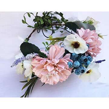 Vivivalue Adjustable Flower Headband Women Floral Crown Hair Wreath Flower Headpiece Halo Boho with ...