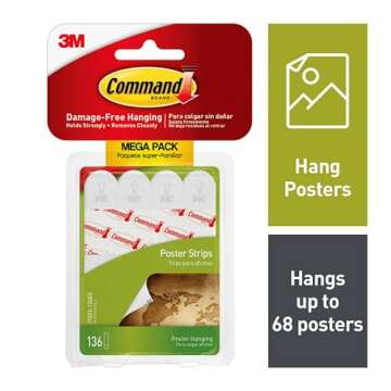 Command Poster Strips Damage Free Hanging Poster Hangers No Tools Wall Hanging Strips for Posters 13...