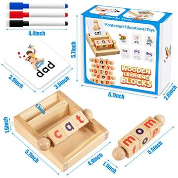 Daboot Montessori Toys for Toddlers 3 4 5 Years Old Wooden Reading Writing Blocks Flash Cards CVC Sight Words Toy for Kids Educational Alphabet Learning Toys