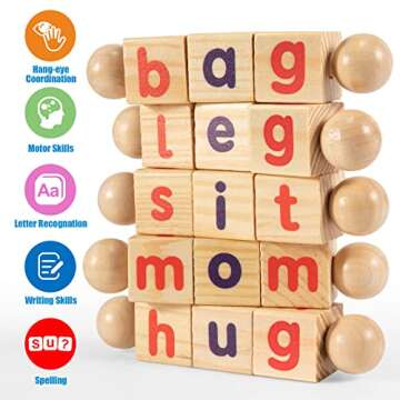 Daboot Montessori Toys for Toddlers 3 4 5 Years Old Wooden Reading Writing Blocks Flash Cards CVC Sight Words Toy for Kids Educational Alphabet Learning Toys