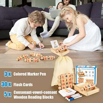 Daboot Montessori Toys for Toddlers 3 4 5 Years Old Wooden Reading Writing Blocks Flash Cards CVC Sight Words Toy for Kids Educational Alphabet Learning Toys