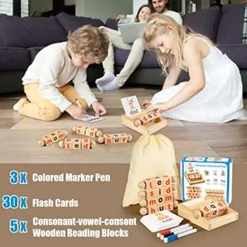 Daboot Montessori Toys for Toddlers 3 4 5 Years Old Wooden Reading Writing Blocks Flash Cards CVC Sight Words Toy for Kids Educational Alphabet Learning Toys