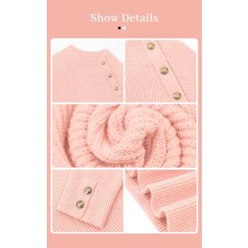 PRETTYGARDEN Womens Sweaters Fall 2024 Ribbed Knit Raglan Long Sleeve Mock Neck Pullover Sweater Chunky Outfits (Pink, Medium)