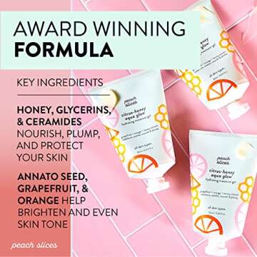 Peach Slices | Citrus-Honey Aqua Glow | Hydrating Moisture Gel | Face Moisturizer | For Sensitive, Dry, Oily, Dull, & Acne Prone Skin | Honey Extract | For All Skin Types | Korean Skin Care | 3.04 oz