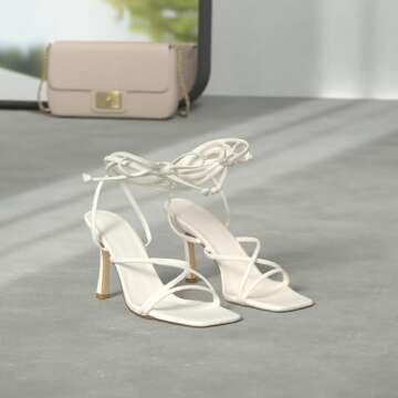 LISHAN Women's Square Toe Stiletto High Heels Strappy Lace Up Sandals Ankle Strap Gladiator Slingbac...