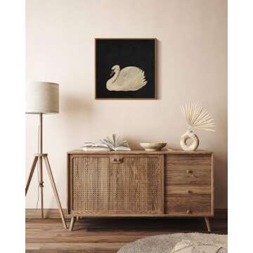 InSimSea Framed Canvas Wall Art Swan Art Decor for Rustic Spaces 16X16in