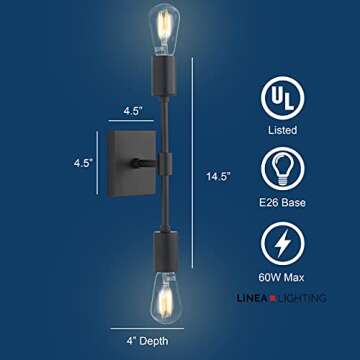 Linea di Liara Berbella 2-Light Matte Black Bathroom Vanity Light Fixtures Modern Wall Sconces Lighting Fixture Wall Lights for Hallway and Bedroom Sconces with Two LED Bulbs Included, UL Listed