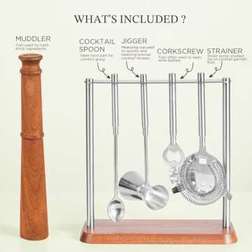 KITESSENSU Mixology Bartender Kit Bar Tool Set | 5-Piece Bar Cart Accessories with Sapele Base: Mudd...