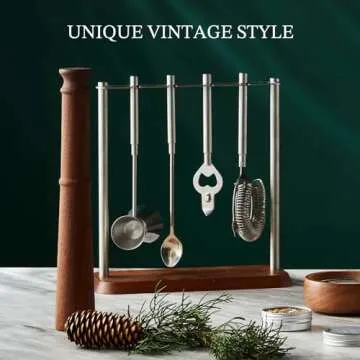 KITESSENSU Mixology Bartender Kit Bar Tool Set | 5-Piece Bar Cart Accessories with Sapele Base: Muddler, Jigger, Bar Spoon, Opener, Strainer| Vintage Bar Sets for Home Bartending | Gift for Him & Her