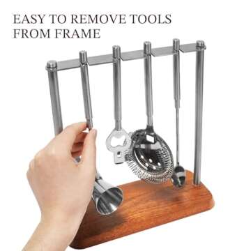 KITESSENSU Mixology Bartender Kit Bar Tool Set | 5-Piece Bar Cart Accessories with Sapele Base: Muddler, Jigger, Bar Spoon, Opener, Strainer| Vintage Bar Sets for Home Bartending | Gift for Him & Her