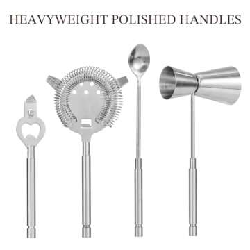 KITESSENSU Mixology Bartender Kit Bar Tool Set | 5-Piece Bar Cart Accessories with Sapele Base: Muddler, Jigger, Bar Spoon, Opener, Strainer| Vintage Bar Sets for Home Bartending | Gift for Him & Her