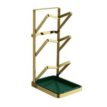 Pot Lid Holders 3 Layer With Removable Drain Tray Lid Stand Rack for Kitchen Cooking Pot Lid Organizer Spoon Rest Holder Cutting Boards Gold Rack