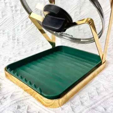 Pot Lid Holders 3 Layer With Removable Drain Tray Lid Stand Rack for Kitchen Cooking Pot Lid Organizer Spoon Rest Holder Cutting Boards Gold Rack