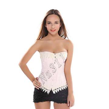 HNGHOU Women's Sexy Overbust Bustier Corset Floral Lace Trim Plus Size Corset (Apricot, X-Large)