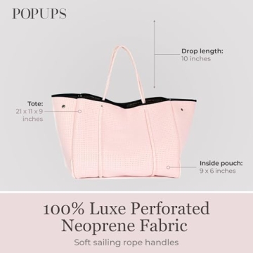POPUPS Neoprene Large Tote Bags, Pretty in Pink - Lightweight and Water-Resistant Neoprene Bag