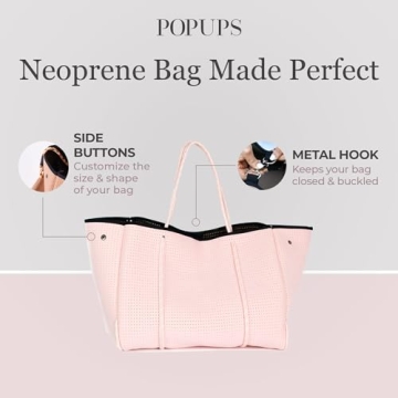 POPUPS Neoprene Large Tote Bags, Pretty in Pink - Lightweight and Water-Resistant Neoprene Bag