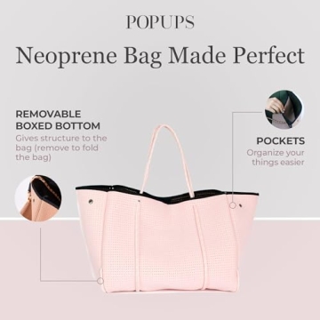 POPUPS Neoprene Large Tote Bags, Pretty in Pink - Lightweight and Water-Resistant Neoprene Bag