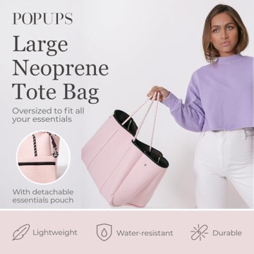 POPUPS Neoprene Large Tote Bags, Pretty in Pink - Lightweight and Water-Resistant Neoprene Bag