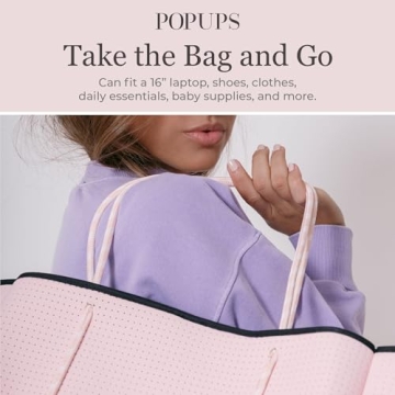 POPUPS Neoprene Large Tote Bags, Pretty in Pink - Lightweight and Water-Resistant Neoprene Bag