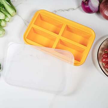 Bangp 1-Cup Silicone Freezer Trays with Lid,2 Pack,Easy-Release Silicone Freezer Containers,Soup Freezer Molds,Freeze and Store Soup,Broth,Sauce,Leftovers - Makes 8 Perfect 1 Cup Portions