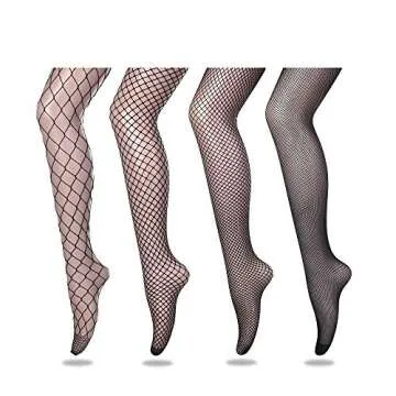 FLORA GUARD 4 Pairs Black Fishnet Stockings For Women, High Waist Sexy Mesh Fish Nets Tights, High E...