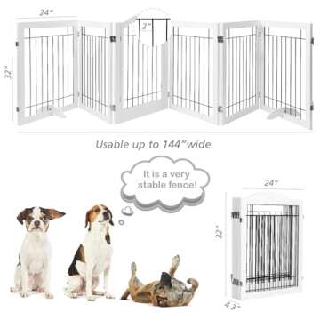 PAWLAND 144-inch Extra Wide 30-inches Tall Dog gate with Door Walk Through, Freestanding Wire Pet Gate for The House, Doorway, Stairs, Pet Puppy Safety Fence, Support Feet Included, White,6 Panels