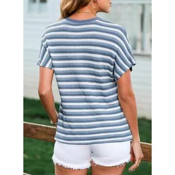 SHEWIN Waffle Knit Top - Trendy Summer Style