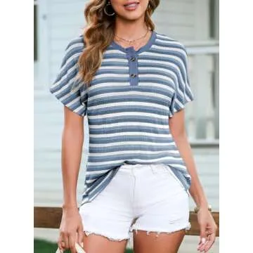 SHEWIN Waffle Knit Top - Trendy Summer Style