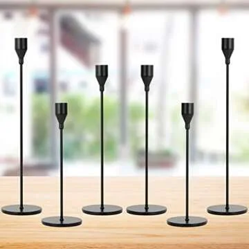 Lobolighting Black Candlestick Holders Set of 6, Black Taper Candles Holders for Candlestick, Mordern Farmhouse Mantle Fireplace Table Centerpieces Decoration