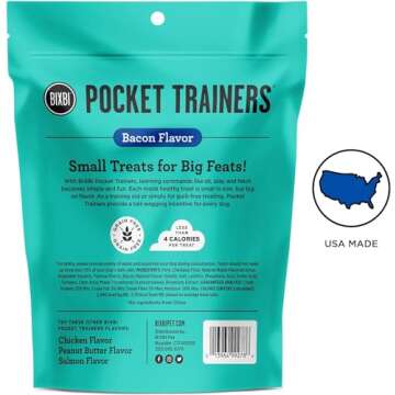 Generic Bixbi Pocket Trainers Grain Free Dog Training Treats in 3 Flavors: (1) Peanut Butter,(1) Bacon and (1) Chicken (3 Bags Total,6 Ounces Each) Plus Silicone Lid