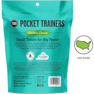 Generic Bixbi Pocket Trainers Grain Free Dog Training Treats in 3 Flavors: (1) Peanut Butter,(1) Bacon and (1) Chicken (3 Bags Total,6 Ounces Each) Plus Silicone Lid