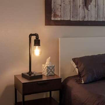 Industrial Vintage Bedside Table Lamp with USB Charging