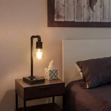 Industrial Vintage Bedside Table Lamp with USB Charging