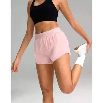 Soothfeel Women's Running Athletic Shorts with Zipper Pocket 3" Quick Dry Gym Workout Shorts for Women with Liner (Light_Pink,M)