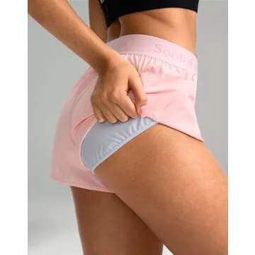 Soothfeel Women's Running Athletic Shorts with Zipper Pocket 3" Quick Dry Gym Workout Shorts for Women with Liner (Light_Pink,M)