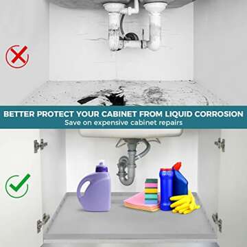 XDS 34''x22'' Cut to Fit Under Sink Mats,Silicone Under Sink Liner for Kitchen Cabinets, Preventing Drips, Leaks, Spills (Light Gray)