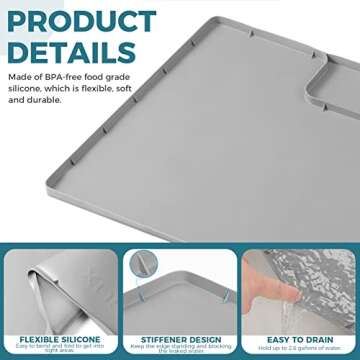 XDS 34''x22'' Cut to Fit Under Sink Mats,Silicone Under Sink Liner for Kitchen Cabinets, Preventing Drips, Leaks, Spills (Light Gray)